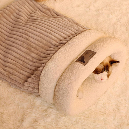 Cozy Cat Sleeping Bag Warm Washable Pet Bed Gray Size L 34x20x20cm.