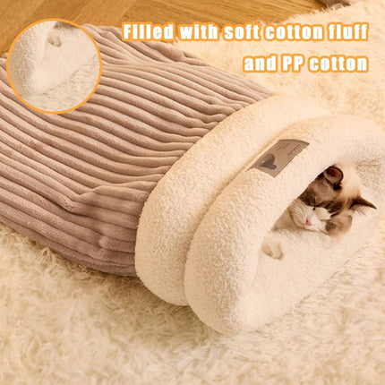Cozy Cat Sleeping Bag Warm Washable Pet Bed Gray Size L 34x20x20cm.