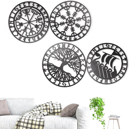 Metallic Viking Wall Art Nordic Compass Decor for Bedroom Living Room.