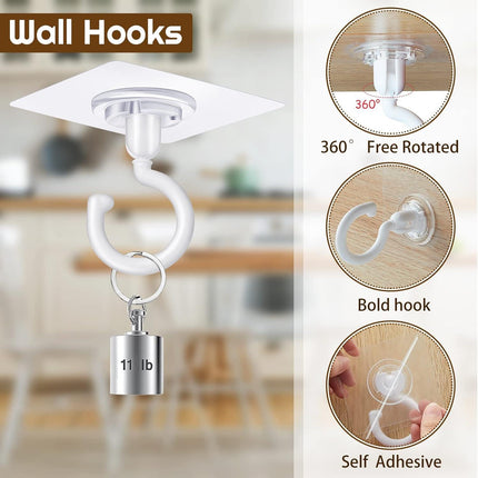 9 pcs self-adhesive ceiling hooks white under cabinet hooks plastic heavy duty self-adhesive hooks tool hooks for ceiling hanging.