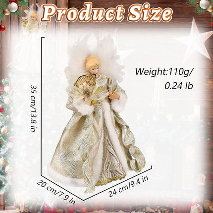 Christmas Tree Angel Topper with White Feather Wings Decorative Ornament.