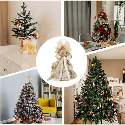 Christmas Tree Angel Topper with White Feather Wings Decorative Ornament.