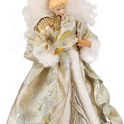 Christmas Tree Angel Topper with White Feather Wings Decorative Ornament.