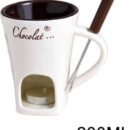 Tealight Fondue Set, Ceramic Melting Pot for Chocolate and Dessert Beige.
