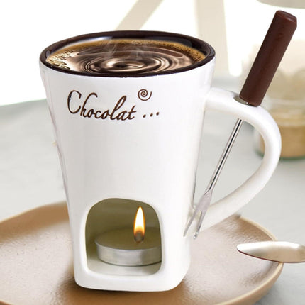 Tealight Fondue Set, Ceramic Melting Pot for Chocolate and Dessert Beige.