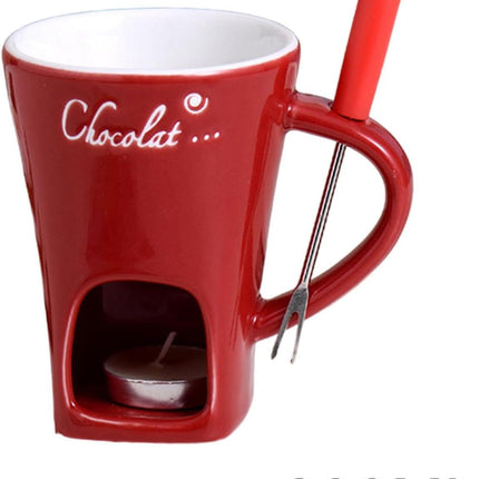 Tealight Fondue Set, Ceramic Melting Pot for Chocolate and Dessert Red.