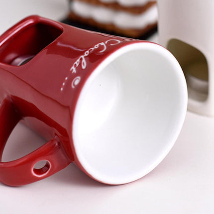 Tealight Fondue Set, Ceramic Melting Pot for Chocolate and Dessert Red.