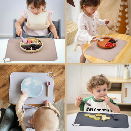 Silicone Baby Placemat 2-Pack Non-Slip Washable BPA-Free for Kids Light Mauve Skin Tones.