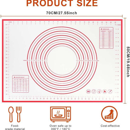 Non-stick rolling pin, 70×50cm silicone rolling pin, non-slip silicone baking mat, food plate, cake mat, cake mat, cake/pizza mat 70*50CM - red.