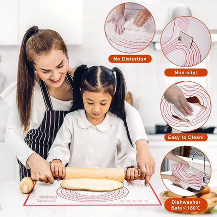 Non-stick rolling pin, 70×50cm silicone rolling pin, non-slip silicone baking mat, food plate, cake mat, cake mat, cake/pizza mat 70*50CM - red.