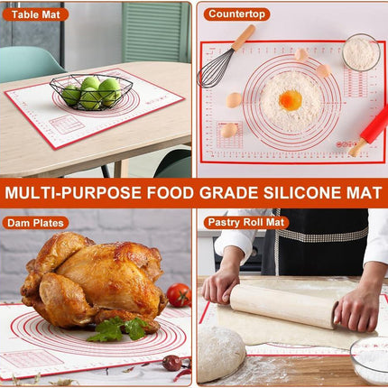 Non-stick rolling pin, 70×50cm silicone rolling pin, non-slip silicone baking mat, food plate, cake mat, cake mat, cake/pizza mat 70*50CM - red.