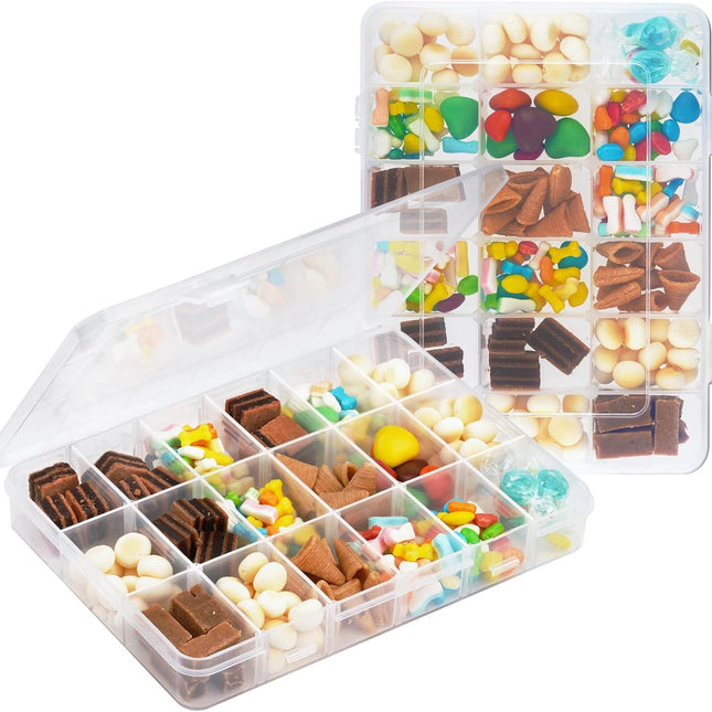 18-Compartment Snack Box, 2 Pieces Snack Plates with Lids for Candy, Nuts, Snacks, Adjustable Plastic Storage Box for Jewelry, Transparent Sorting Boxes 18 compartments-2 pieces.