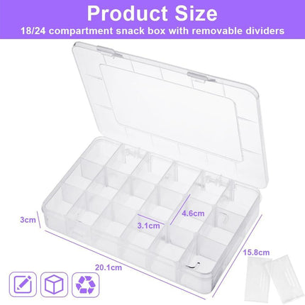 18-Compartment Snack Box, 2 Pieces Snack Plates with Lids for Candy, Nuts, Snacks, Adjustable Plastic Storage Box for Jewelry, Transparent Sorting Boxes 18 compartments-2 pieces.