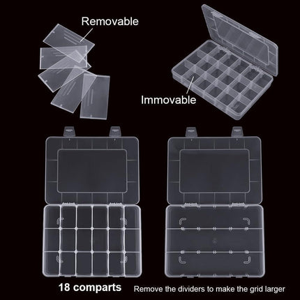 18-Compartment Snack Box, 2 Pieces Snack Plates with Lids for Candy, Nuts, Snacks, Adjustable Plastic Storage Box for Jewelry, Transparent Sorting Boxes 18 compartments-2 pieces.
