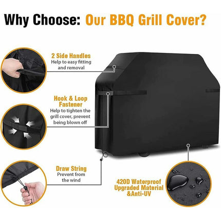 Heavy-Duty Waterproof Grill Cover with Straps and Storage Bag 145x61x117cm.