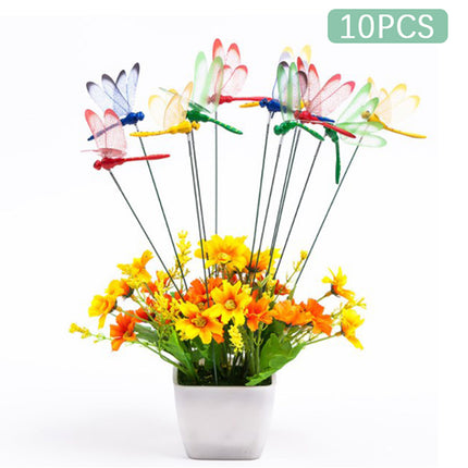 Dragonfly Insert Sticks 10pcs Multicolor Simulation Decoration with Dragonflies.