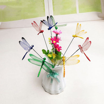 Dragonfly Insert Sticks 10pcs Multicolor Simulation Decoration with Dragonflies.