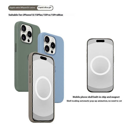 Compatible with iPhone 15 Pro Ultra Thin MagSafe Silicone Case Grey.