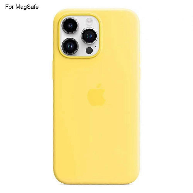 iPhone 14 Pro Case with MagSafe, Liquid Silicone Phone Cover, Induction Popover, Light Yellow.