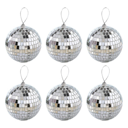 Silver Disco Ball Party Decorations 6/12 pcs Mini Plastic Ornaments with Silver_MGF 6CM.