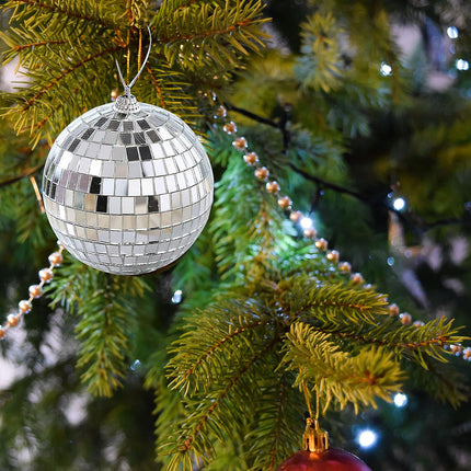 Silver Disco Ball Party Decorations 6/12 pcs Mini Plastic Ornaments with Silver_MGF 6CM.