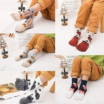 Galaxy Toe Socks for Children 5 Pairs Cartoon Animal Pattern Five Finger Socks 3-7 Years.
