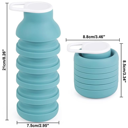 Collapsible Water Bottles, Reusable Water Bottle with Buckle, 600ml Silicone Leakproof Portable Bottle for Gym Camping Hiking Sports Outdoors, Travel Essentials for Flying Cruise Ship, Green.