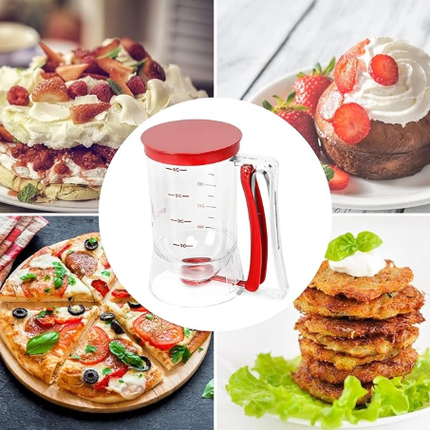 800 ML Batter separator Cupcakes Pancakes Cookie Cake Waffles Batter Dispenser cookie separator batter Cream Speratator Cup Measuring Baking Tools (red).