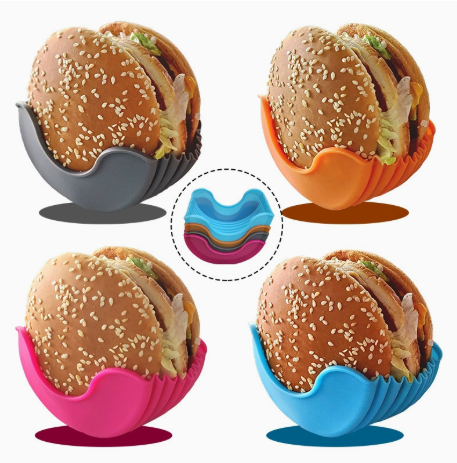 4Pcs Retractable Burger Fixed Box Adjustable Hamburger Holders Reusable Washable Retractable Hamburger Clip Silicone Rack Holder Burger Box.