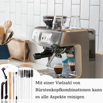 Professional Coffee Machine Cleaning Brush Set | 10-Piece Multifunctional Tool Kit | Includes Long-Handled Spring Brush, Wooden Handle Brush, Cleaning Needle, and Bent Nozzle Brush | Suitable for Deep Cleaning of Coffee Machines, Grinders, and Brewing Hea.