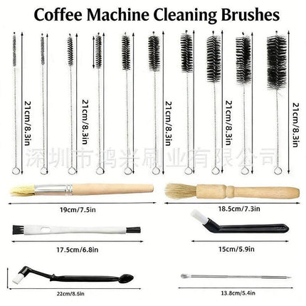 Professional Coffee Machine Cleaning Brush Set | 10-Piece Multifunctional Tool Kit | Includes Long-Handled Spring Brush, Wooden Handle Brush, Cleaning Needle, and Bent Nozzle Brush | Suitable for Deep Cleaning of Coffee Machines, Grinders, and Brewing Hea.