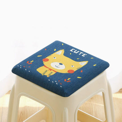 Square bar stool cushion with ties, breathable and non-slip square chair pad, 28*28*3.5 cm memory foam children's stool cushion (Cat design).