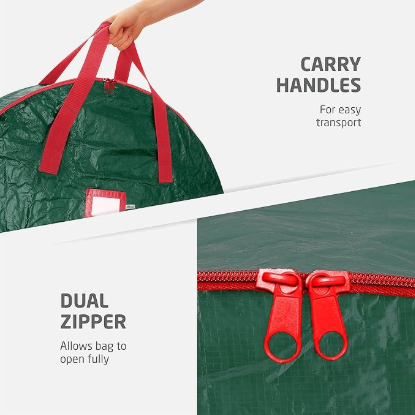 Christmas Wreath Storage Container 24 Inch - Wreath Bag for Artificial Wreaths Box - Dual Zippered Wreaths Storage Bag with Strong Durable Handles - Green.
