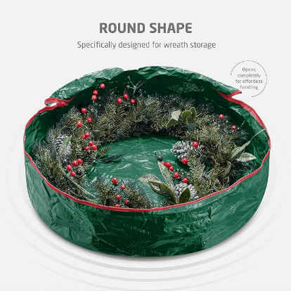 Christmas Wreath Storage Container 36 Inch - Wreath Bag for Artificial Wreaths Box - Dual Zippered Wreaths Storage Bag with Strong Durable Handles - Green.