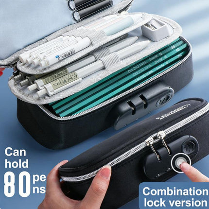 Large Capacity Pencil Case with 4 Compartments Canvas Pen Pouches Multilayer Pen Organizers Bag Oxford Fabric Pencil(black).