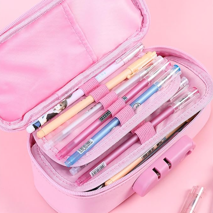Large Capacity Pencil Case with 4 Compartments Canvas Pen Pouches Multilayer Pen Organizers Bag Oxford Fabric Pencil(pink).