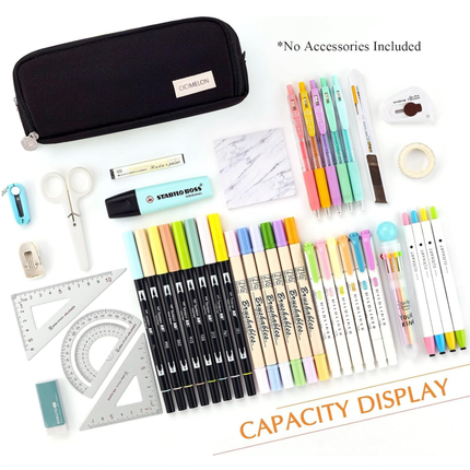 Large Capacity Pencil Case 3 Compartment Pouch Pen Bag for School Teen Girl Boy Men Women (Black).