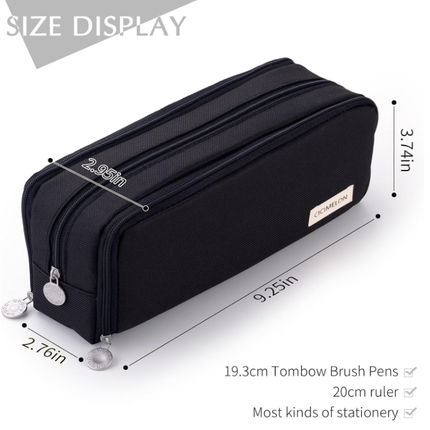 Large Capacity Pencil Case 3 Compartment Pouch Pen Bag for School Teen Girl Boy Men Women (Black).