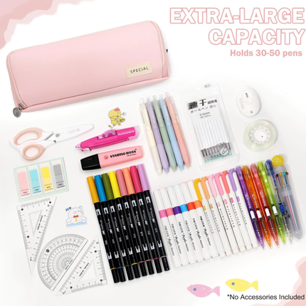 Large Capacity Pencil Case 3 Compartment Pouch Pen Bag for School Teen Girl Boy Men Women (Pink).