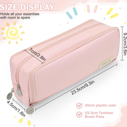 Large Capacity Pencil Case 3 Compartment Pouch Pen Bag for School Teen Girl Boy Men Women (Pink).