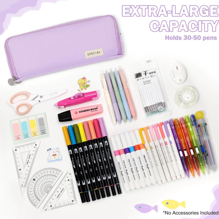 Large Capacity Pencil Case 3 Compartment Pouch Pen Bag for School Teen Girl Boy Men Women (Purple).