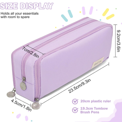 Large Capacity Pencil Case 3 Compartment Pouch Pen Bag for School Teen Girl Boy Men Women (Purple).