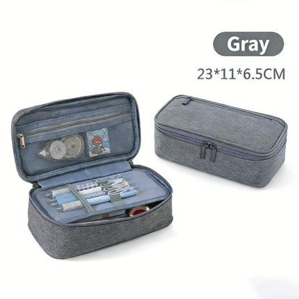 Pencil Case Pen Bag, Two Layers Big Capacity Pencil Pouch Pen Organizer Durable Stationery Holder for Marker Organization School Supplies Office Storage Desk Organizing –Gray.