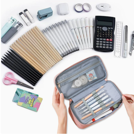 Pencil Case Pen Bag, Two Layers Big Capacity Pencil Pouch Pen Organizer Durable Stationery Holder for Marker Organization School Supplies Office Storage Desk Organizing –Navy blue.