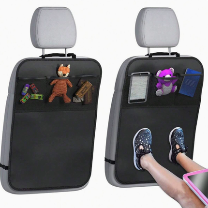 Back Seat Cover For Kids + 3 Pocket Storage Organizer, 2 Pack X-Large Waterproof Kick Mats Backseat Protector, Car Seat Back Protectors For Vehicles To Protect From Dirt, Mud & Scratches.