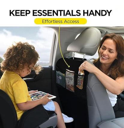 Back Seat Cover For Kids + 3 Pocket Storage Organizer, 2 Pack X-Large Waterproof Kick Mats Backseat Protector, Car Seat Back Protectors For Vehicles To Protect From Dirt, Mud & Scratches.