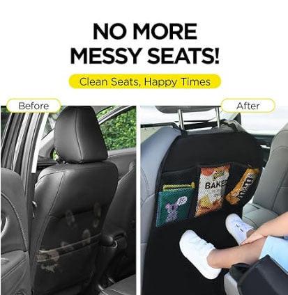 Back Seat Cover For Kids + 3 Pocket Storage Organizer, 2 Pack X-Large Waterproof Kick Mats Backseat Protector, Car Seat Back Protectors For Vehicles To Protect From Dirt, Mud & Scratches.