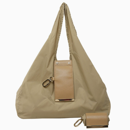 Keychain Tote Bag Compact & Expandable for On the Go, Foldable Tote Bag with Key Ring for Daily Errands - Khaki.