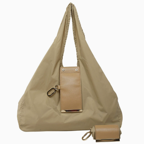 Keychain Tote Bag Compact & Expandable for On the Go, Foldable Tote Bag with Key Ring for Daily Errands - Khaki.