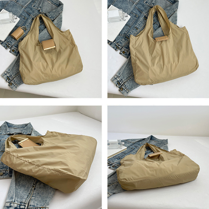 Keychain Tote Bag Compact & Expandable for On the Go, Foldable Tote Bag with Key Ring for Daily Errands - Khaki.